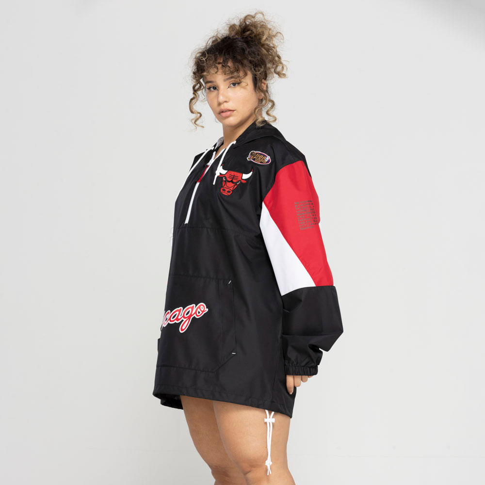 Blusão Chicago Bulls Mitchell & Ness NBA com Capuz Pullove Anorak