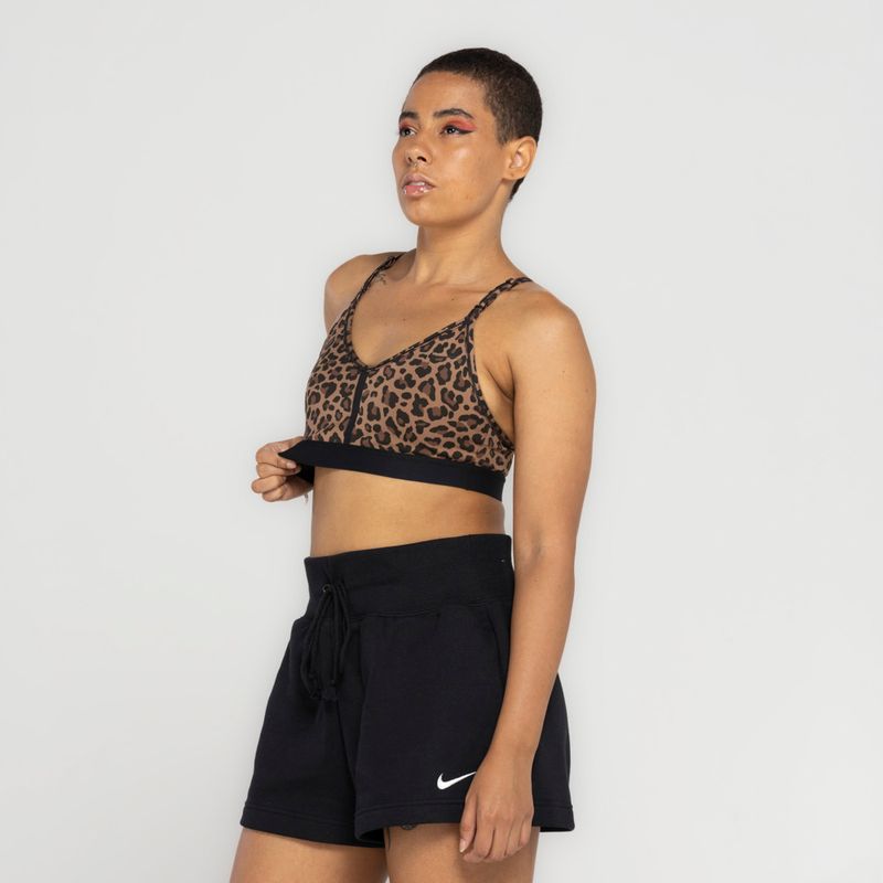 Nike Training Dri-FIT Indy v-neck sports bra in lepoard print