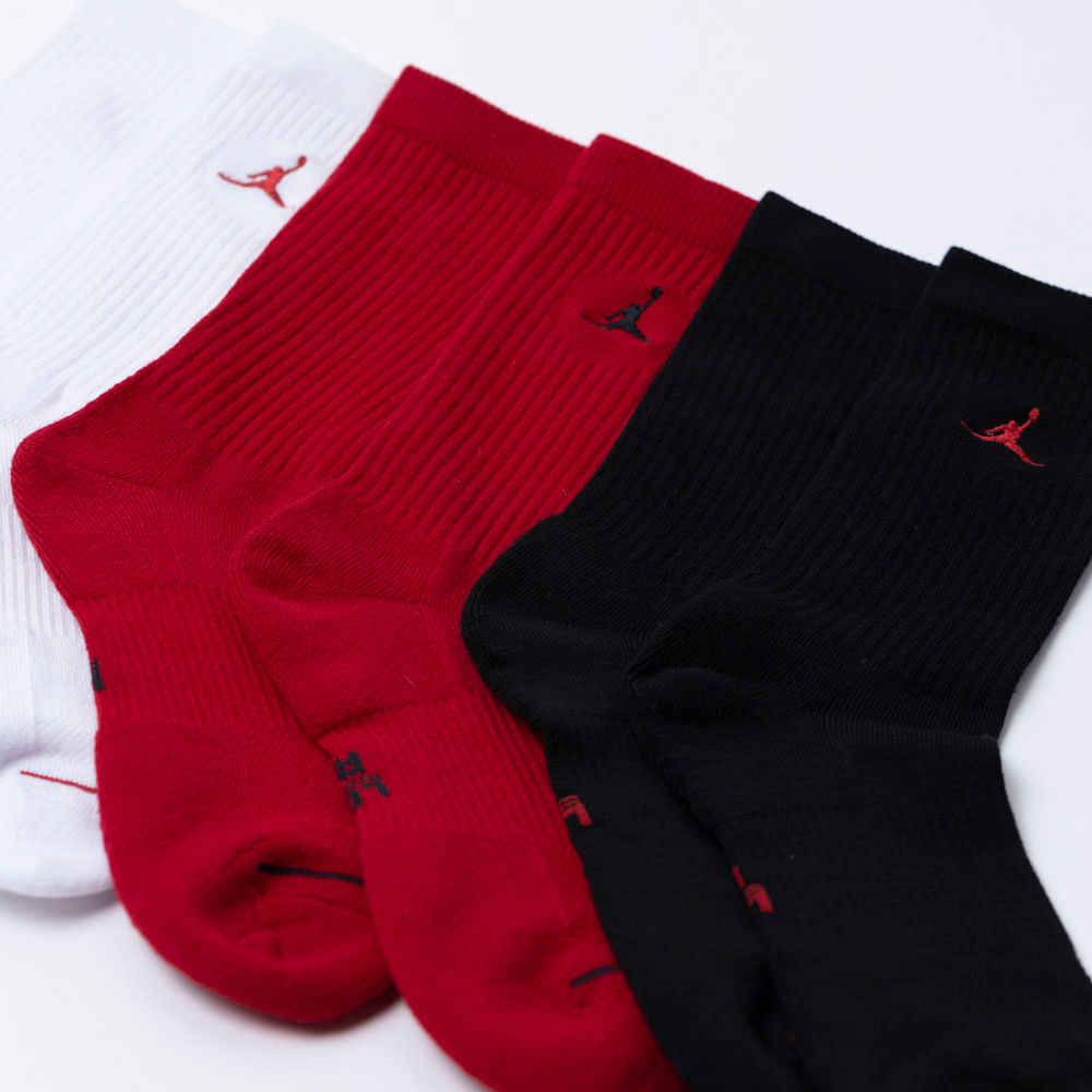 Kit de Meia Nike Cano Alto Jordan Everyday Cush Poly Crew - Adulto - 3 Pares